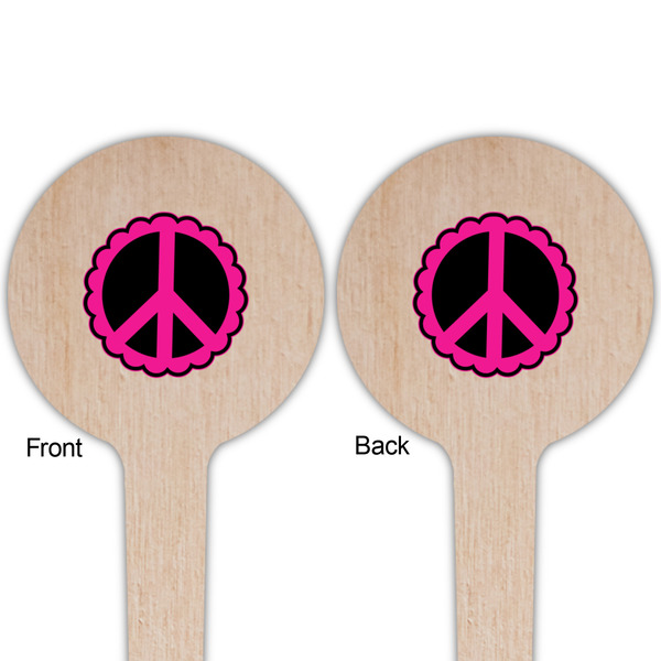 Peace Sign Wooden 4" Food Pick - Round - Double Sided - Front & Back