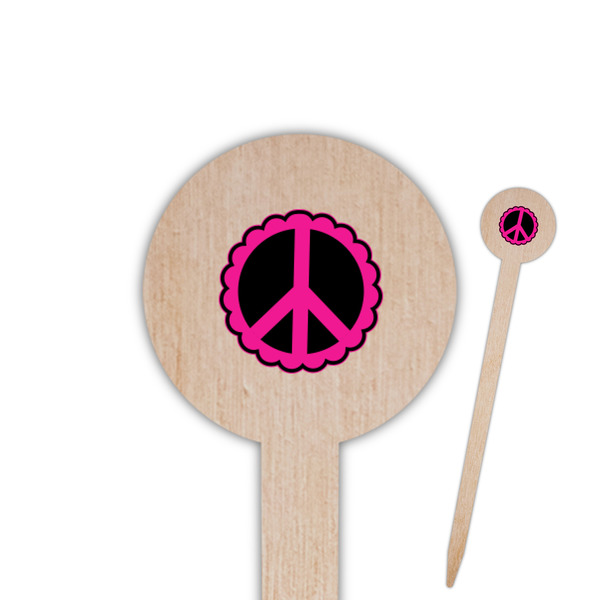 Custom Peace Sign 6" Round Wooden Food Picks - Single Sided