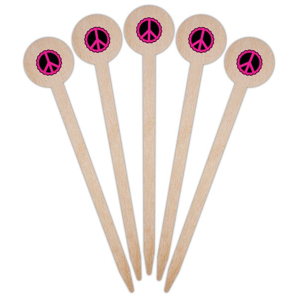 Peace Sign Wooden 6" Food Pick - Round - Fan View