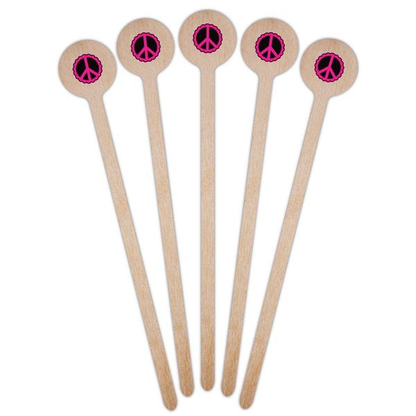 Peace Sign Wooden 7.5" Stir Stick - Round - Fan View