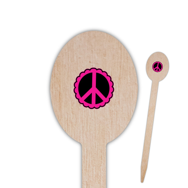 Custom Peace Sign Oval Wooden Food Picks - Single Sided
