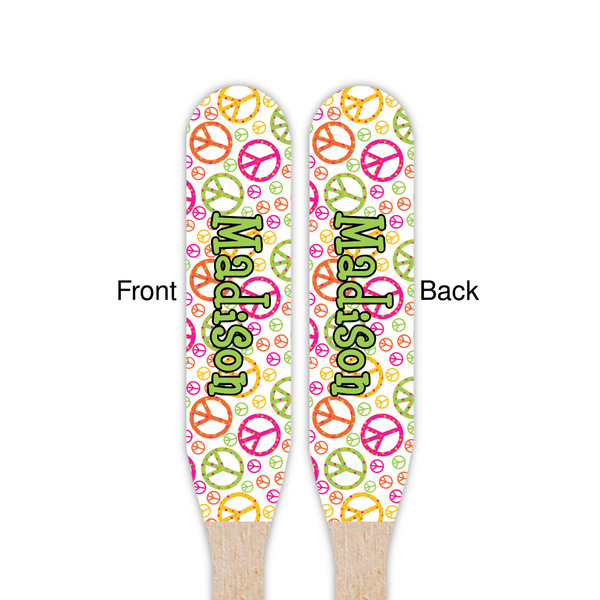 Peace Sign Wooden Food Pick - Paddle - Double Sided - Front & Back