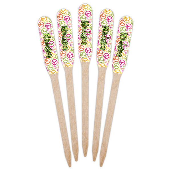 Peace Sign Wooden Food Pick - Paddle - Fan View