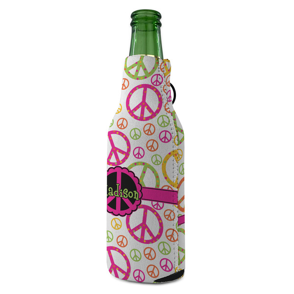Peace Sign Zipper Bottle Cooler - ANGLE (bottle)