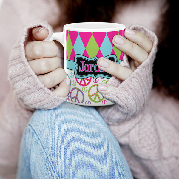 Harlequin & Peace Signs 11oz Coffee Mug - LIFESTYLE