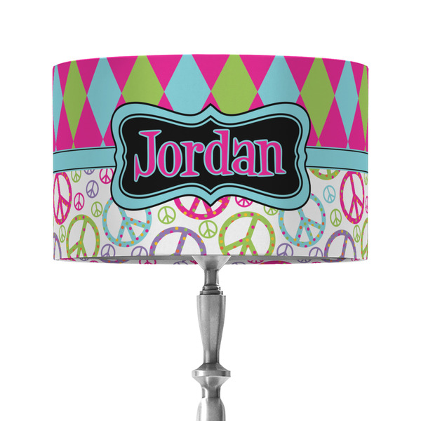 Custom Harlequin & Peace Signs 12" Drum Lamp Shade - Fabric (Personalized)