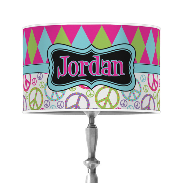 Custom Harlequin & Peace Signs 12" Drum Lamp Shade - Poly-film (Personalized)