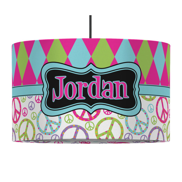 Harlequin & Peace Signs 12" Drum Lampshade - PENDANT (Fabric)