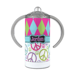 Harlequin & Peace Signs 12 oz Stainless Steel Sippy Cup (Personalized)