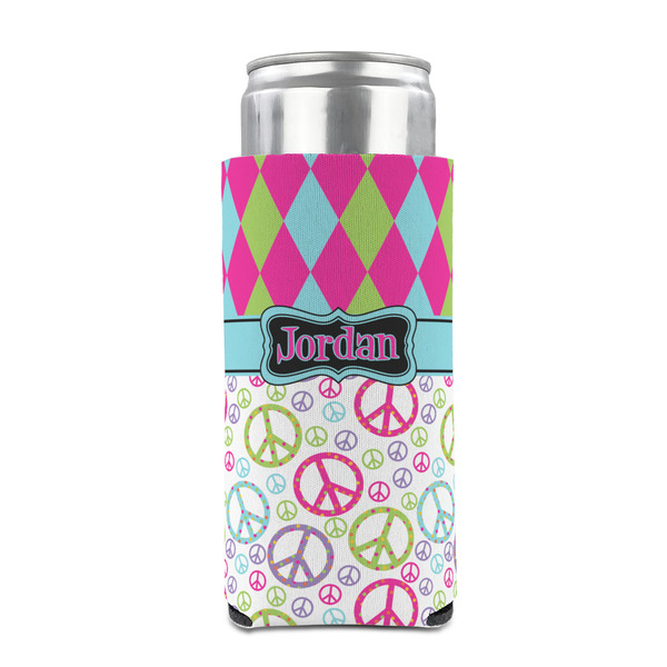 Harlequin & Peace Signs 12oz Tall Can Sleeve - FRONT (on can)