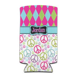 Harlequin & Peace Signs Can Cooler (tall 12 oz) (Personalized)