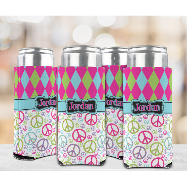 Harlequin & Peace Signs 12oz Tall Can Sleeve - Set of 4 - LIFESTYLE