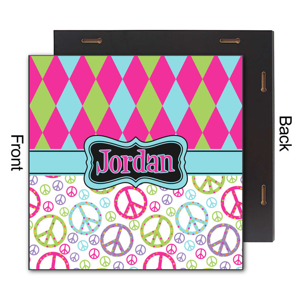 Harlequin & Peace Signs 12x12 Wood Print - Front & Back View
