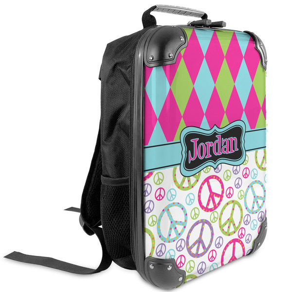 Custom Harlequin & Peace Signs Kids Hard Shell Backpack (Personalized)