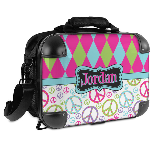 Custom Harlequin & Peace Signs Hard Shell Briefcase (Personalized)