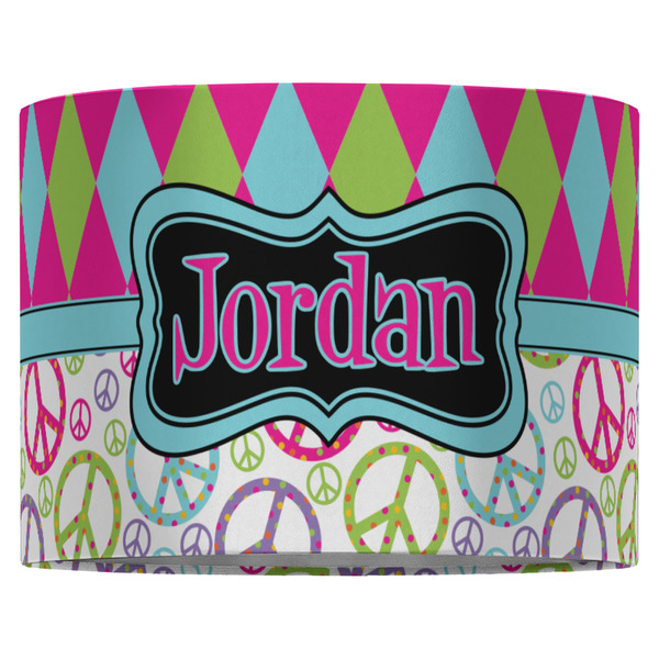 Harlequin & Peace Signs 16" Drum Lampshade - FRONT (Fabric)