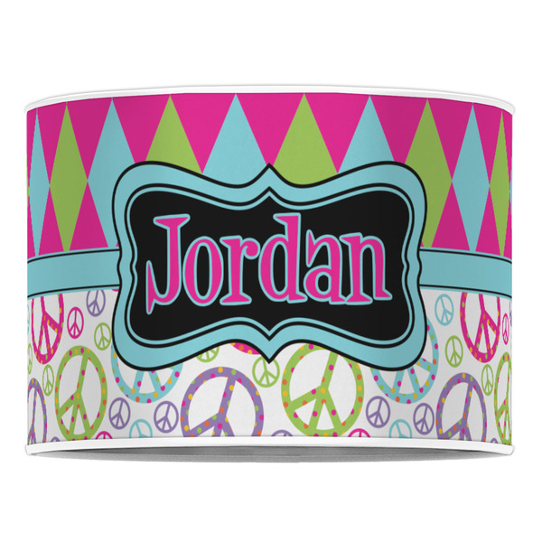 Harlequin & Peace Signs 16" Drum Lampshade - FRONT (Poly Film)