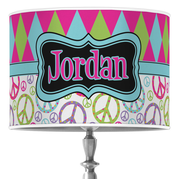 Custom Harlequin & Peace Signs 16" Drum Lamp Shade - Poly-film (Personalized)