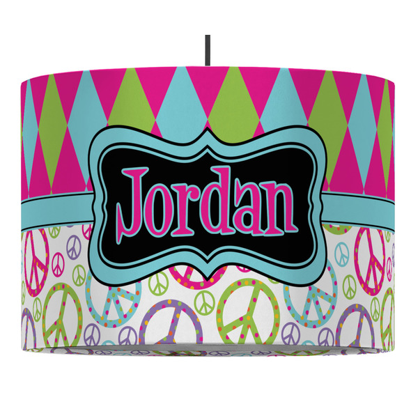 Harlequin & Peace Signs 16" Drum Lampshade - PENDANT (Fabric)