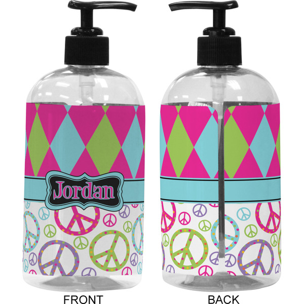 Harlequin & Peace Signs 16 oz Plastic Liquid Dispenser (Approval)
