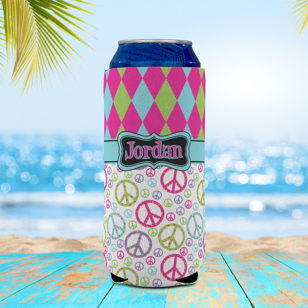 Harlequin & Peace Signs 16oz Can Sleeve - LIFESTYLE