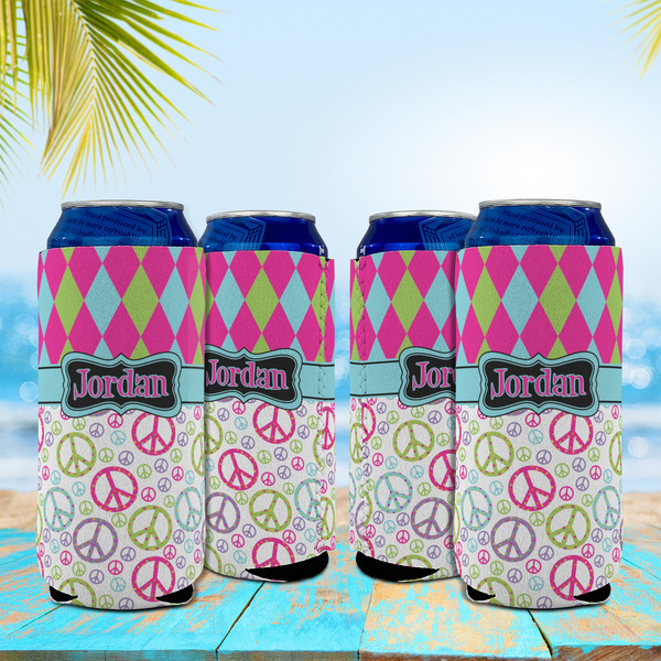 Harlequin & Peace Signs 16oz Can Sleeve - Set of 4 - LIFESTYLE