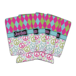 Harlequin & Peace Signs Can Cooler (16 oz) - Set of 4 (Personalized)