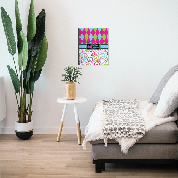 Harlequin & Peace Signs 16x20 Wood Print - In Context