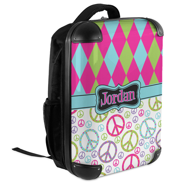 Harlequin & Peace Signs 18" Hard Shell Backpacks - ANGLED VIEW