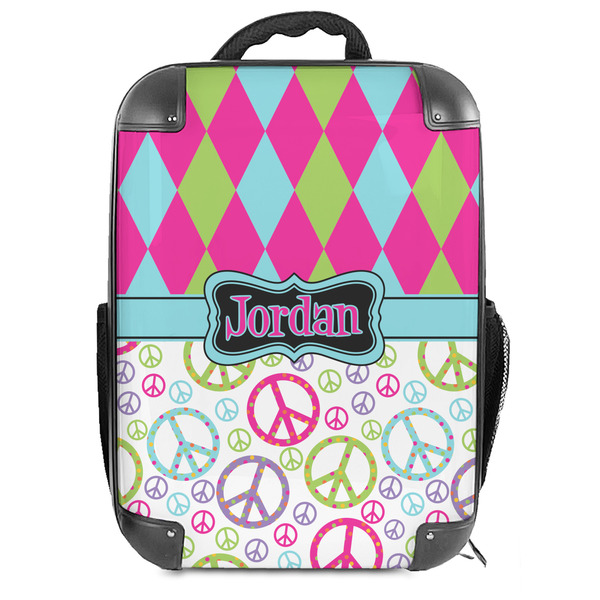 Custom Harlequin & Peace Signs Hard Shell Backpack (Personalized)