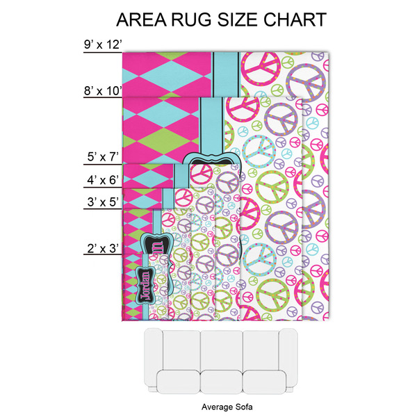 Harlequin & Peace Signs 2'x3' Indoor Area Rugs - Size Chart
