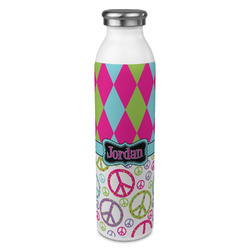 Harlequin & Peace Signs 20oz Stainless Steel Water Bottle - Full Print (Personalized)