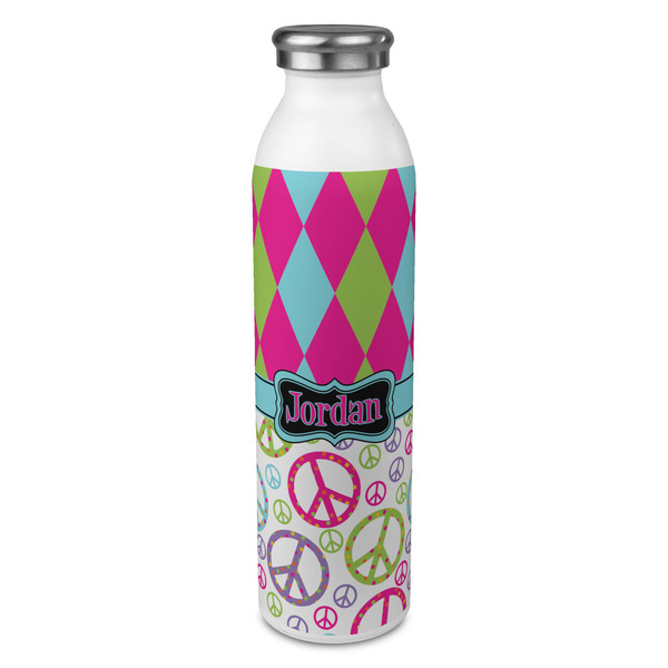 Custom Harlequin & Peace Signs 20oz Stainless Steel Water Bottle - Full Print (Personalized)