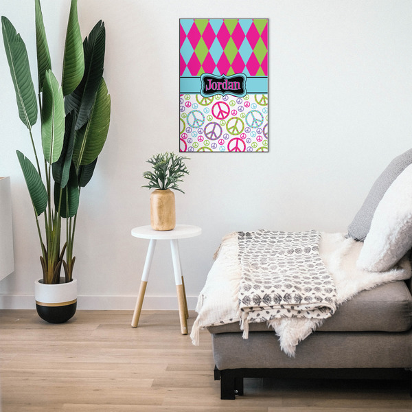 Harlequin & Peace Signs 20x30 Wood Print - In Context