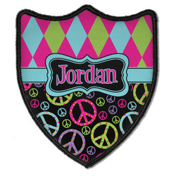 Harlequin & Peace Signs Iron On Shield Patch B w/ Name or Text