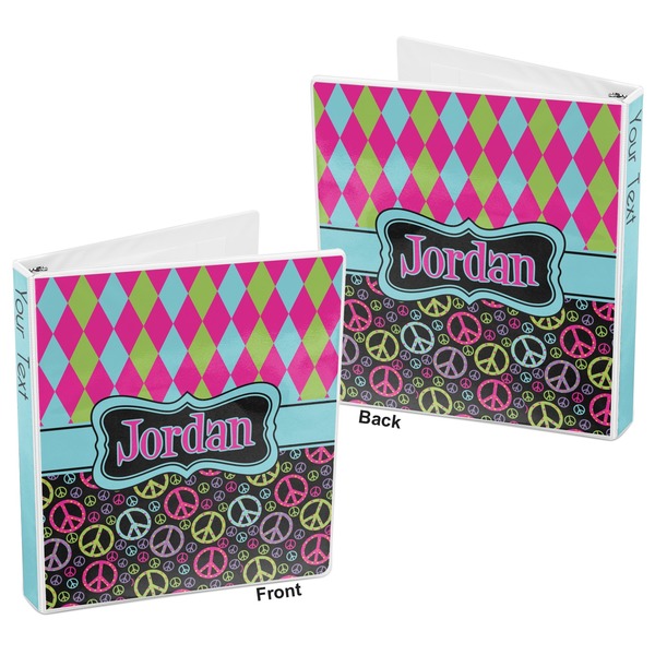 Harlequin & Peace Signs 3-Ring Binder Front and Back