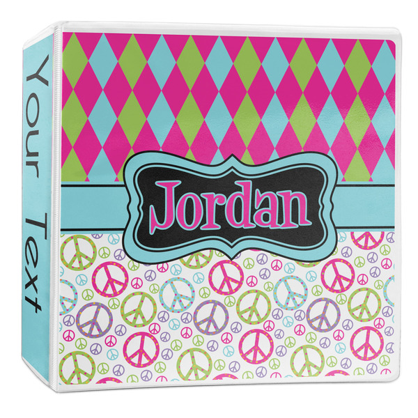 Custom Harlequin & Peace Signs 3-Ring Binder - 2 inch (Personalized)