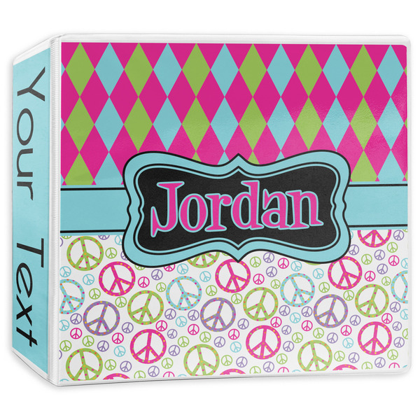 Custom Harlequin & Peace Signs 3-Ring Binder - 3 inch (Personalized)