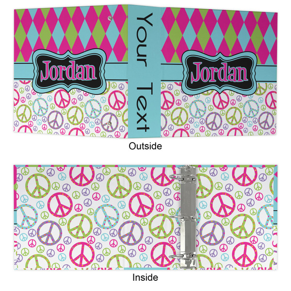 Harlequin & Peace Signs 3 Ring Binders - Full Wrap - 3" - APPROVAL