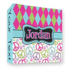 Harlequin & Peace Signs 3 Ring Binder - Full Wrap - 3" (Personalized)
