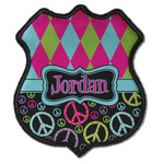 Harlequin & Peace Signs Iron On Shield Patch C w/ Name or Text