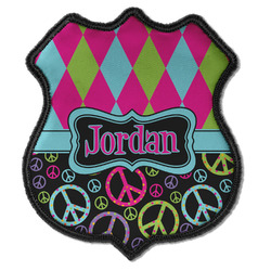 Harlequin & Peace Signs Iron On Shield Patch C w/ Name or Text