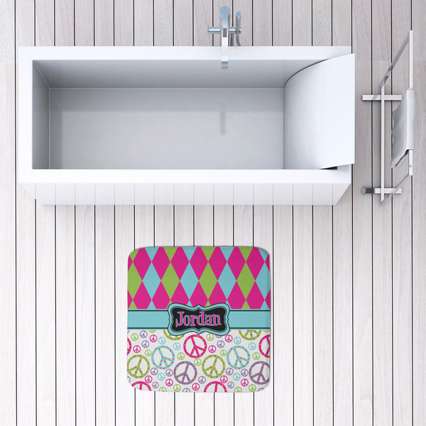 Harlequin & Peace Signs 48x48 Foam Memory Mat - LIFESTYLE