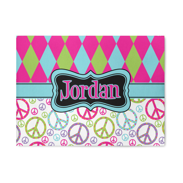 Custom Harlequin & Peace Signs 5' x 7' Patio Rug (Personalized)