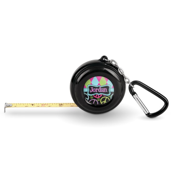Custom Harlequin & Peace Signs Pocket Tape Measure - 6 Ft w/ Carabiner Clip (Personalized)