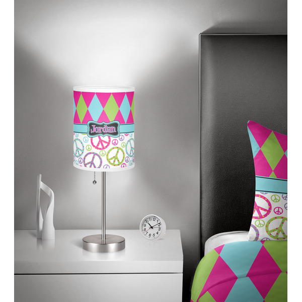 Harlequin & Peace Signs 7 inch drum lamp shade - in room