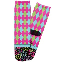 Harlequin & Peace Signs Adult Crew Socks (Personalized)