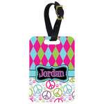 Harlequin & Peace Signs Metal Luggage Tag w/ Name or Text