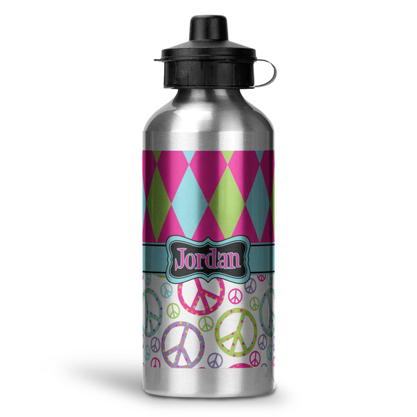Custom Harlequin & Peace Signs Water Bottles - 20 oz - Aluminum (Personalized)