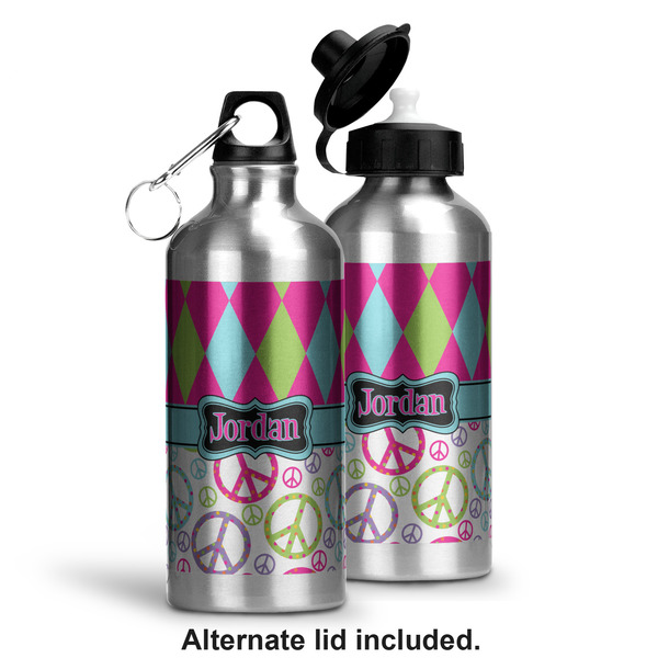 Harlequin & Peace Signs Aluminum Water Bottle - Alternate lid options